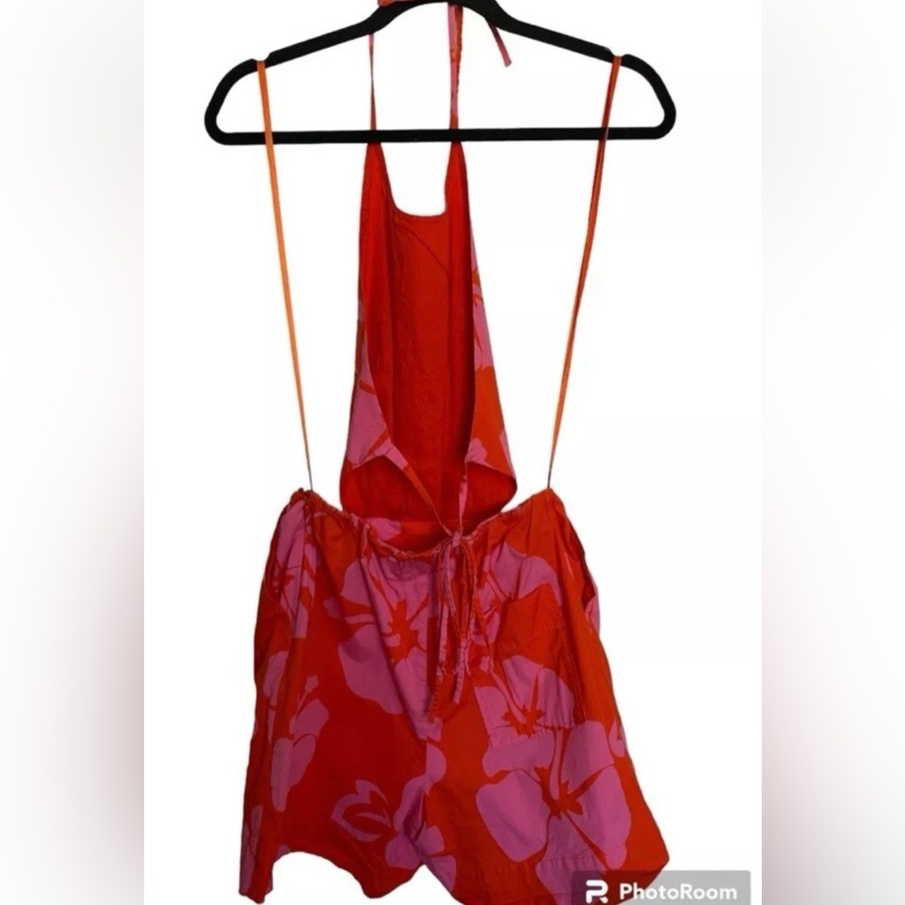 STAUD Georgia Floral Romper Red Pink Tropical Halter Cutout Resort Summer Size 8 - Picture 6 of 9